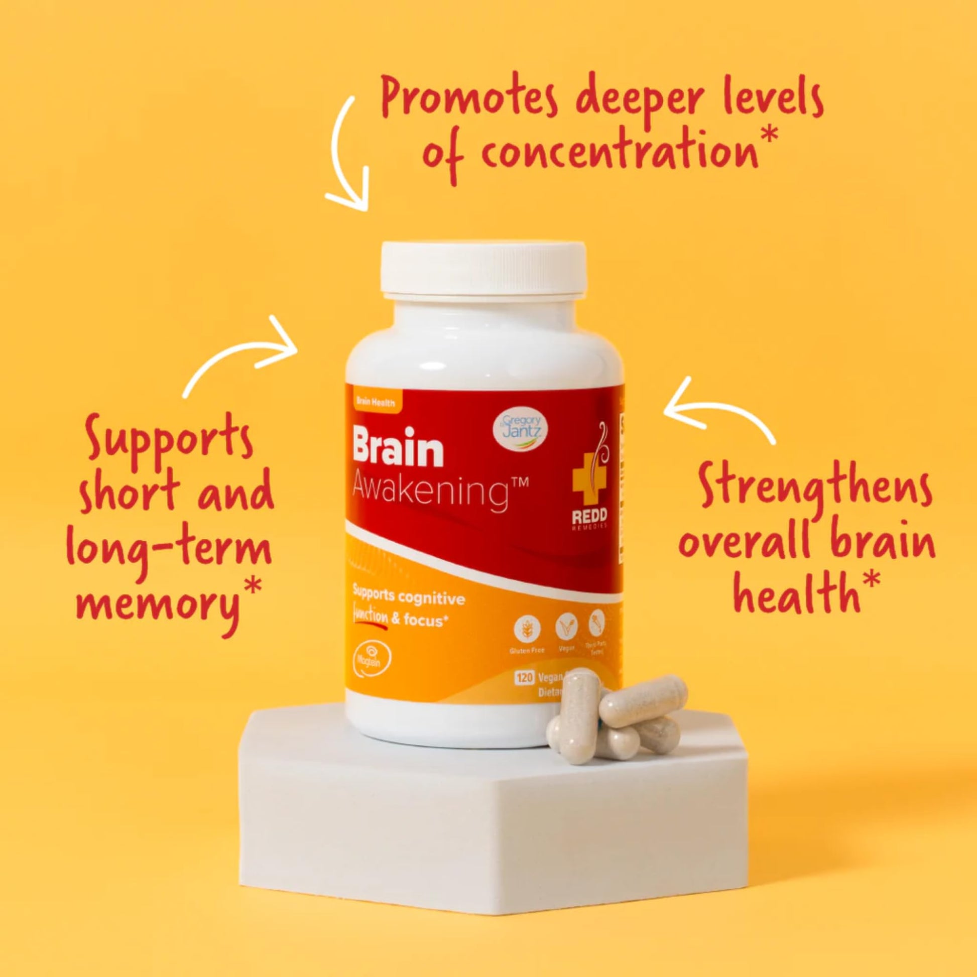 Redd Remedies, Brain Awakening, Supports Cognitive Function and Focus, 120 Vegan Capsules - dailyvitalstore