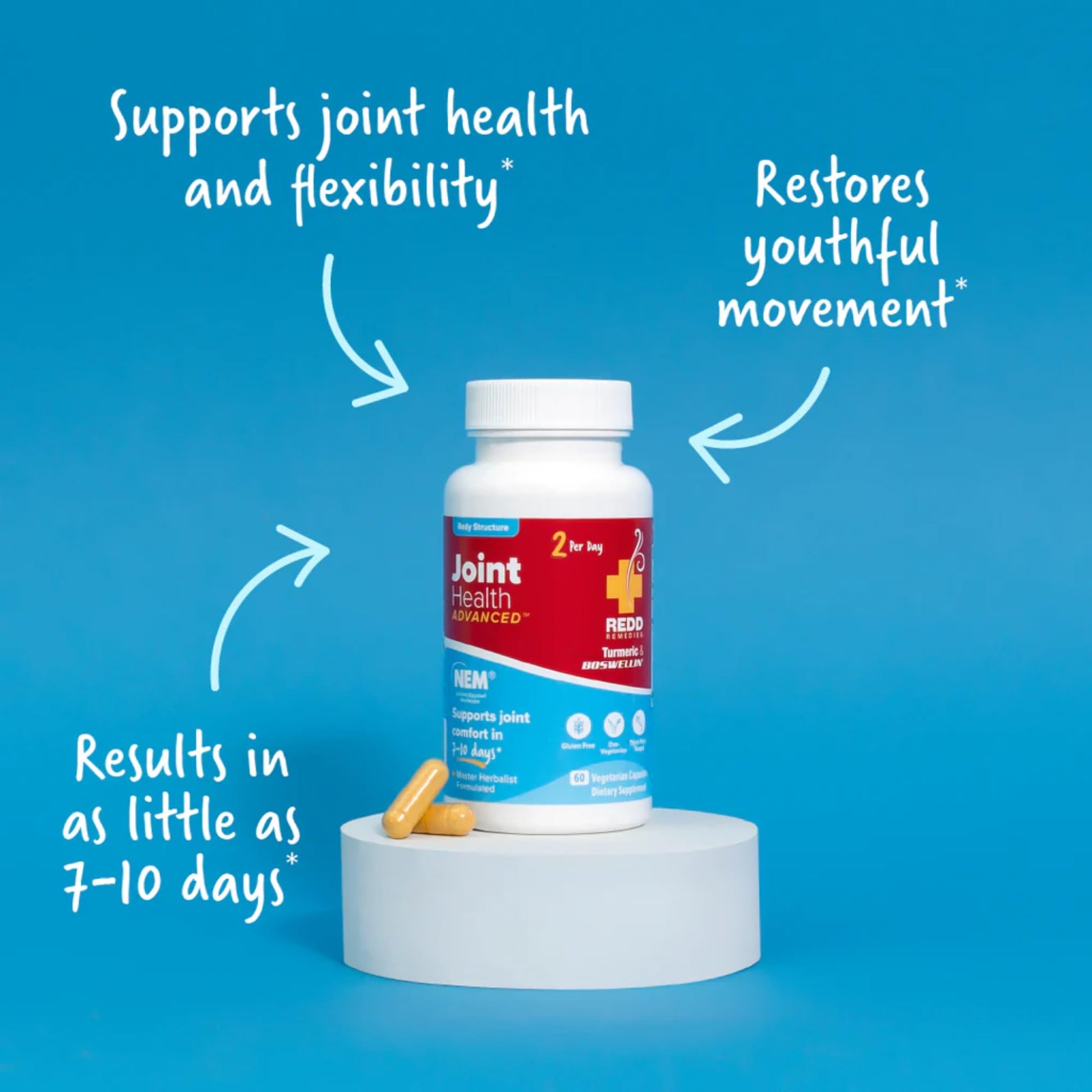 Redd Remedies, Joint Health Advanced, Helps Strengthen Connective Tissue and Cartilage, Fast-Acting Comfort with Boswellia Serrata and Turmeric, 120 Vegetarian Capsules - dailyvitalstore