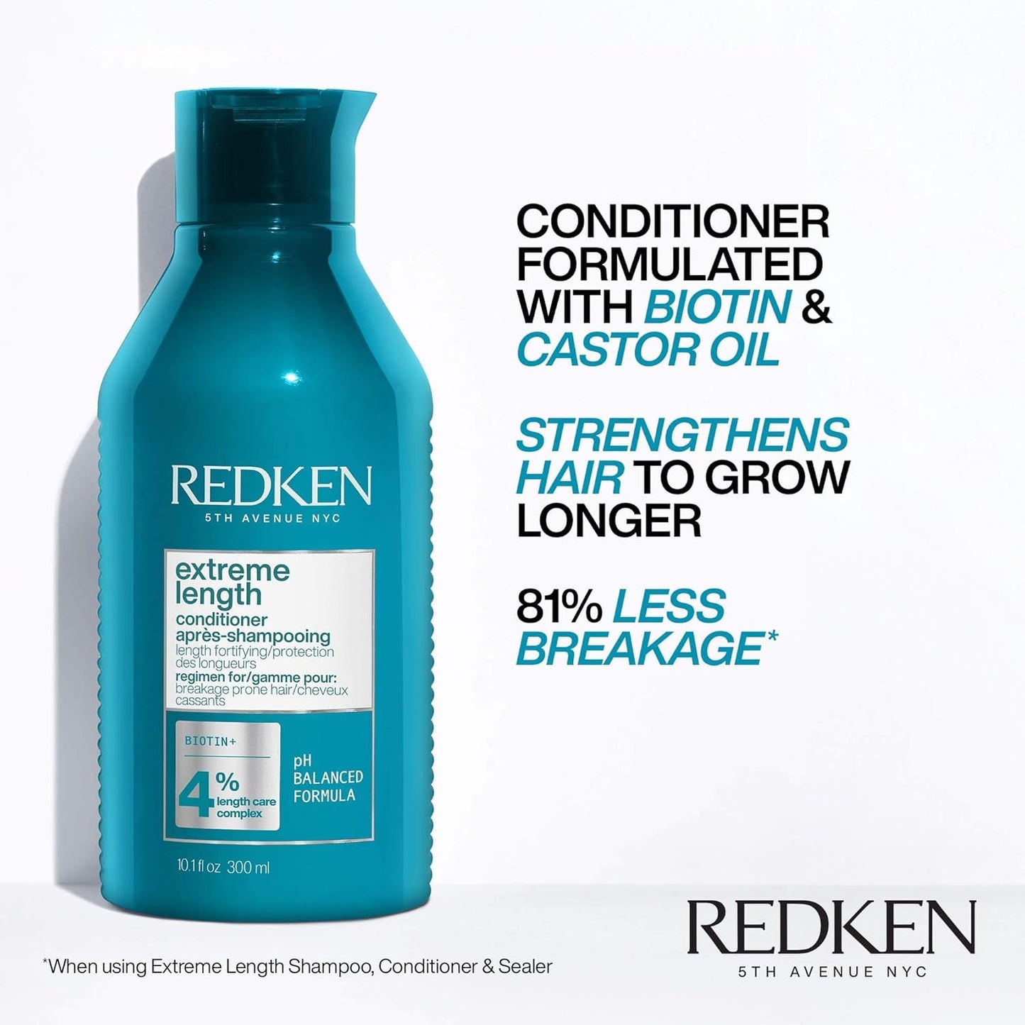 Redken Extreme Length Conditioner For Damaged Hair - Fortifies, Strengthens and Conditions Hair, Infused With Biotin & Castor Oil For Hair Growth, 10.1 Fl Oz - dailyvitalstore