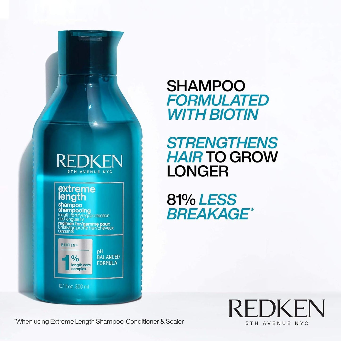 Redken Extreme Length Shampoo For Damaged Hair - Prevents Breakage and Strengthens Hair, Infused With Biotin For Hair Growth, 10.1 Fl Oz - dailyvitalstore