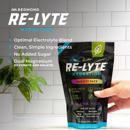 REDMOND Re-Lyte Hydration Electrolyte Powder Mix, Variety Pack, 30 Stick Packs - dailyvitalstore