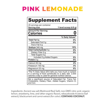 REDMOND Re-Lyte Kids Hydration Electrolyte Mix Powder, Pink Lemonade 7.62 oz - dailyvitalstore