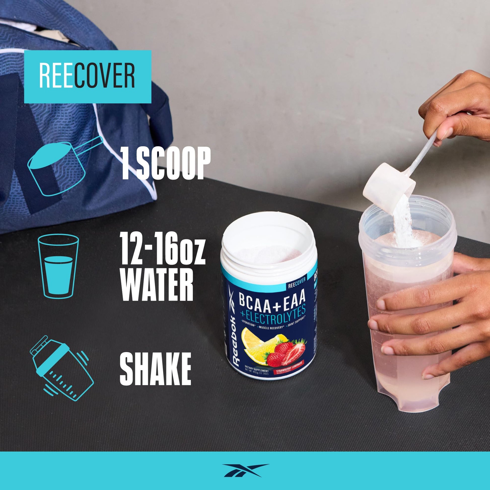 Reebok REEcover Amino Acids + Electrolytes | 8g EAAs, 5g BCAAs, Hydration Matrix | Muscle Recovery, Strength | Post-Workout Support - dailyvitalstore