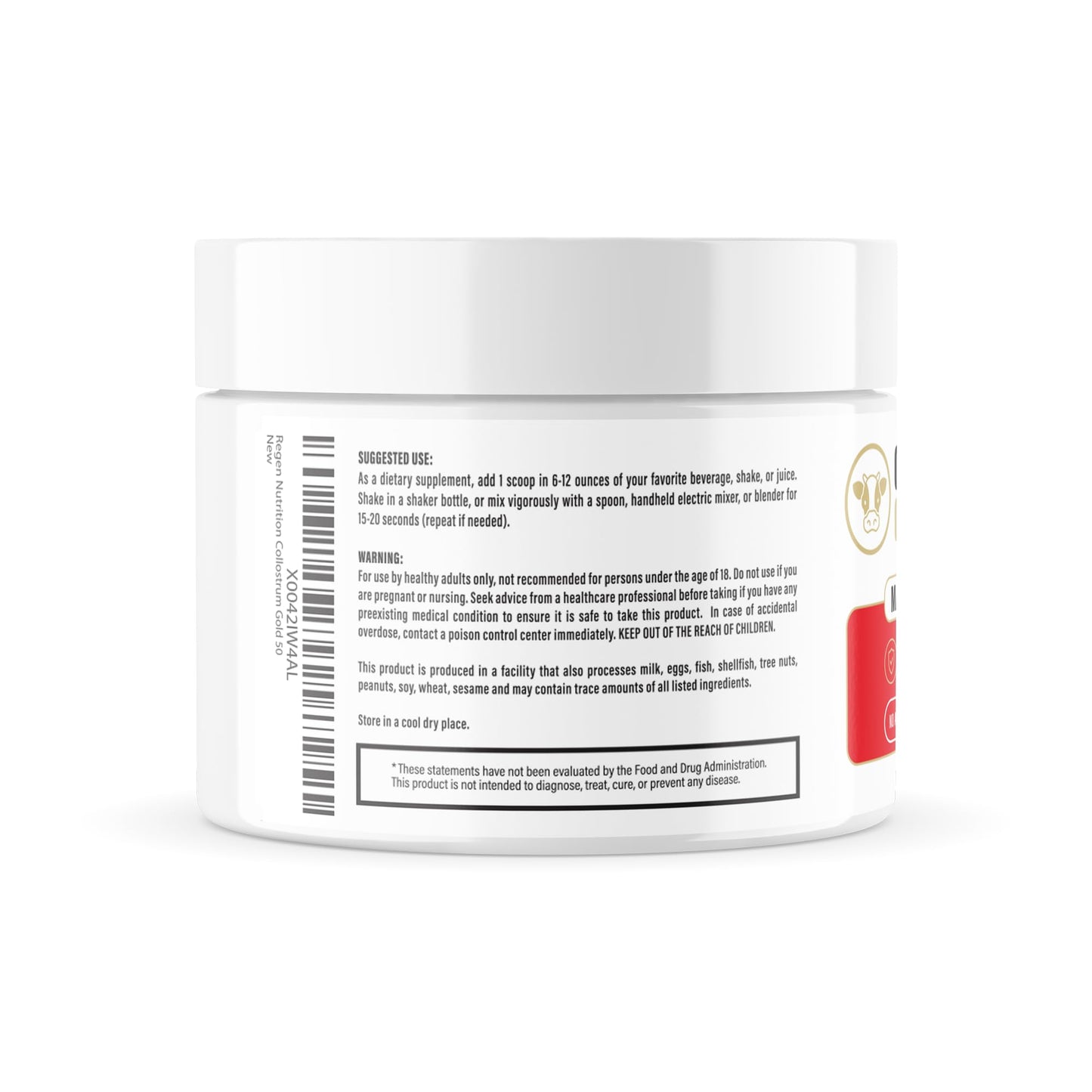 Re+Gen Nutrition Colostrum Gold 50 Bovine Colostrum Powder for Gut Health, Immune Support & Muscle Recovery – 50% IgG Concentration, Grass Fed, Gluten Free, No Artificial Ingredients - dailyvitalstore