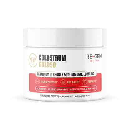 Re+Gen Nutrition Colostrum Gold 50 Bovine Colostrum Powder for Gut Health, Immune Support & Muscle Recovery – 50% IgG Concentration, Grass Fed, Gluten Free, No Artificial Ingredients - dailyvitalstore