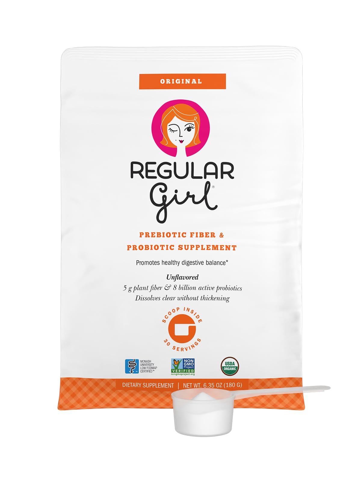 Regular Girl Organic Powder, Prebiotic Fiber Supplement and Probiotics for Women, Low FODMAP, 30 Servings, Unflavored - dailyvitalstore