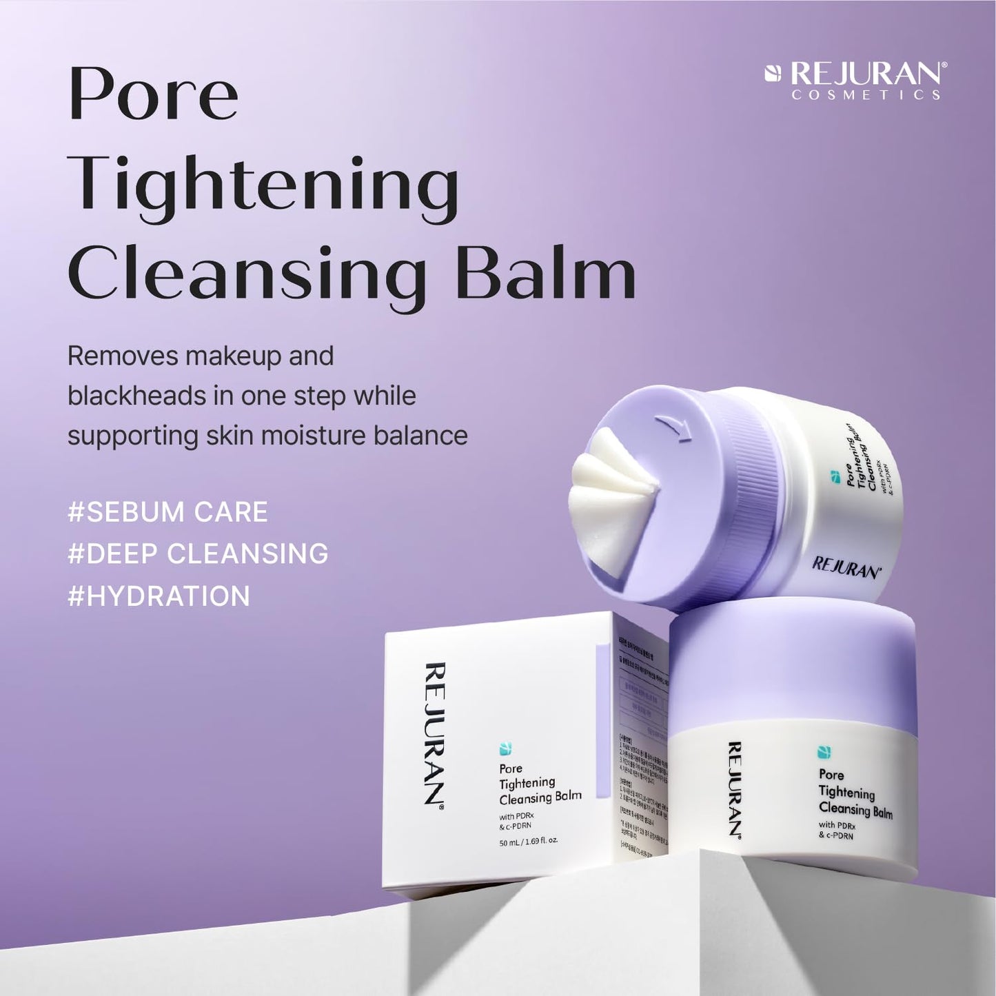 REJURAN® Pore Tightening Cleansing Balm with PDRx & c-PDRN 50ml – Deep Makeup & Blackhead Cleanser with Salmon DNA & Tannin Complex – 3-Step Transforming Balm, Fragrance-Free - dailyvitalstore