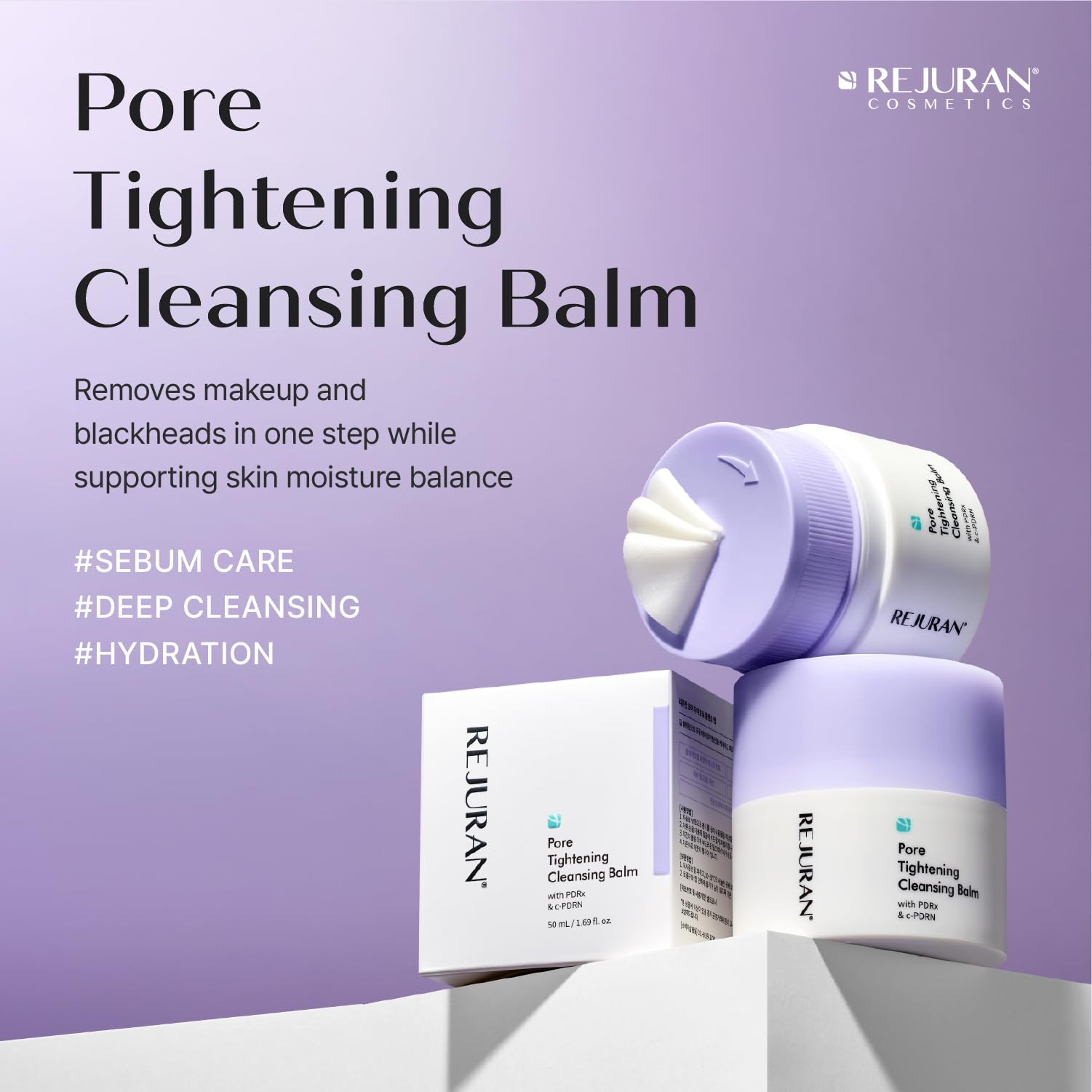 REJURAN® Pore Tightening Cleansing Balm with PDRx & c-PDRN 50ml – Deep Makeup & Blackhead Cleanser with Salmon DNA & Tannin Complex – 3-Step Transforming Balm, Fragrance-Free - dailyvitalstore