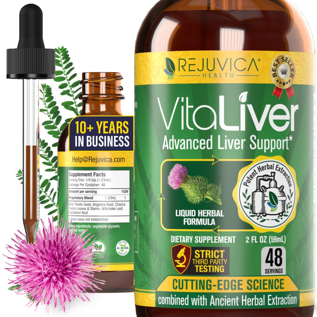 Rejuvica Health VitaLiver | Liver Cleanse & Detox Drops | Milk Thistle, Artichoke, Chanca Piedra & Dandelion Extract | Fatty Liver Support Repair - dailyvitalstore