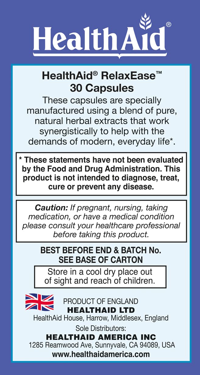 RelaxEase, Herbal Blend to Support Harmony and Tranquility, Once Daily, 30 ct, Helps Promote Health and Relaxation - dailyvitalstore