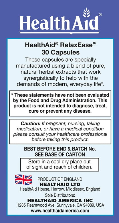 RelaxEase, Herbal Blend to Support Harmony and Tranquility, Once Daily, 30 ct, Helps Promote Health and Relaxation - dailyvitalstore