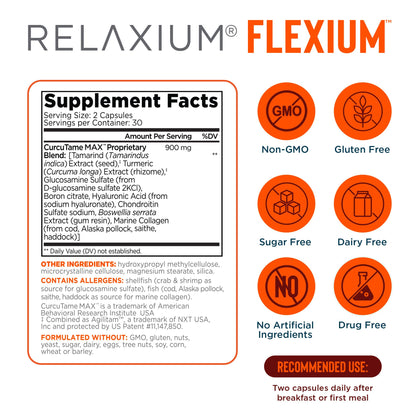Relaxium Flexium Joint Support Supplement, Drug-Free, with CurcuTame Blend, Turmeric Supplement Formulated to Support Comfort and Mobility, 60 Capsules - dailyvitalstore