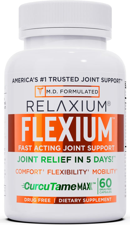 Relaxium Flexium Joint Support Supplement, Drug-Free, with CurcuTame Blend, Turmeric Supplement Formulated to Support Comfort and Mobility, 60 Capsules - dailyvitalstore
