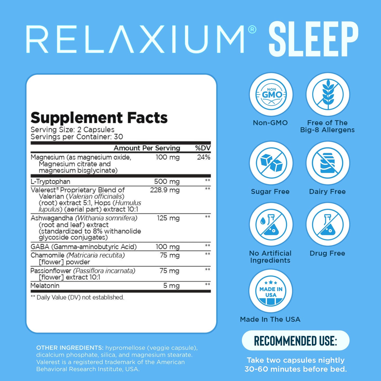 Relaxium Sleep Aid for Adults, Melatonin 5mg with Magnesium Glycinate, Sleep-Promoting Valerest & Ashwagandha, Non-Habit Forming Sleep Supplement, 60 Capsules, 30-Day Supply - dailyvitalstore