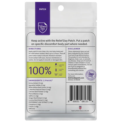 Relief Day Patch - Arnica, White Willow Bark, Saffron & Peppermint for Soreness and discomfort for Women and Men - dailyvitalstore