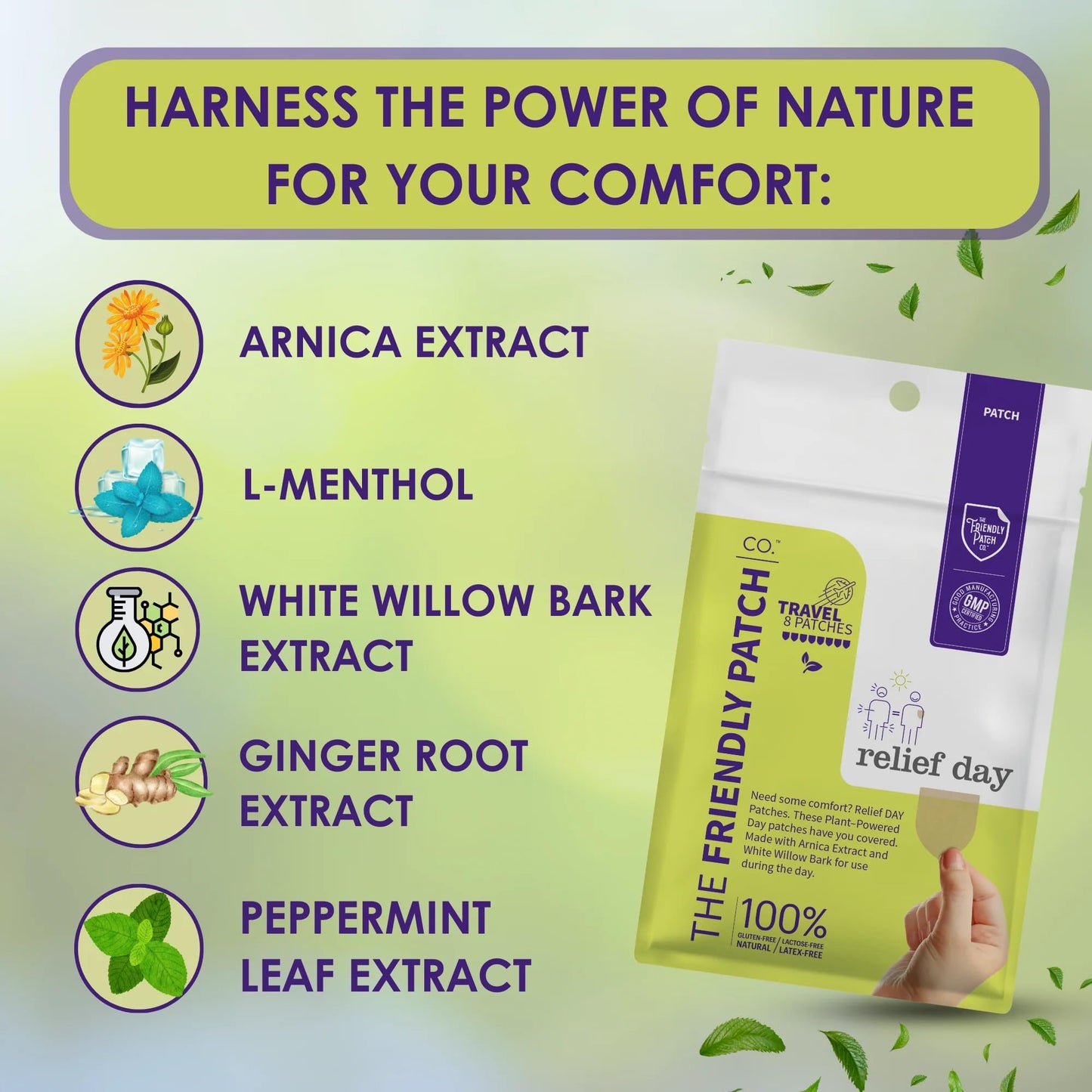 Relief Day Patch - Arnica, White Willow Bark, Saffron & Peppermint for Soreness and discomfort for Women and Men - dailyvitalstore