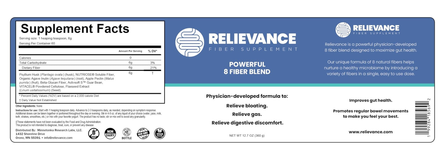 Relievance Fiber Supplement Two-Pack, Clean Formula - Bloating & Gas Relief Fiber Supplement – 8-Fiber Blend for Digestive Health, Doctor Developed, - dailyvitalstore