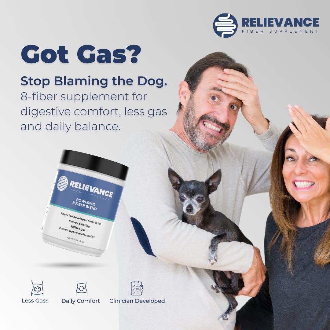 Relievance Fiber Supplement Two-Pack, Clean Formula - Bloating & Gas Relief Fiber Supplement – 8-Fiber Blend for Digestive Health, Doctor Developed, - dailyvitalstore