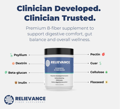 Relievance Fiber Supplement Two-Pack, Clean Formula - Bloating & Gas Relief Fiber Supplement – 8-Fiber Blend for Digestive Health, Doctor Developed, - dailyvitalstore