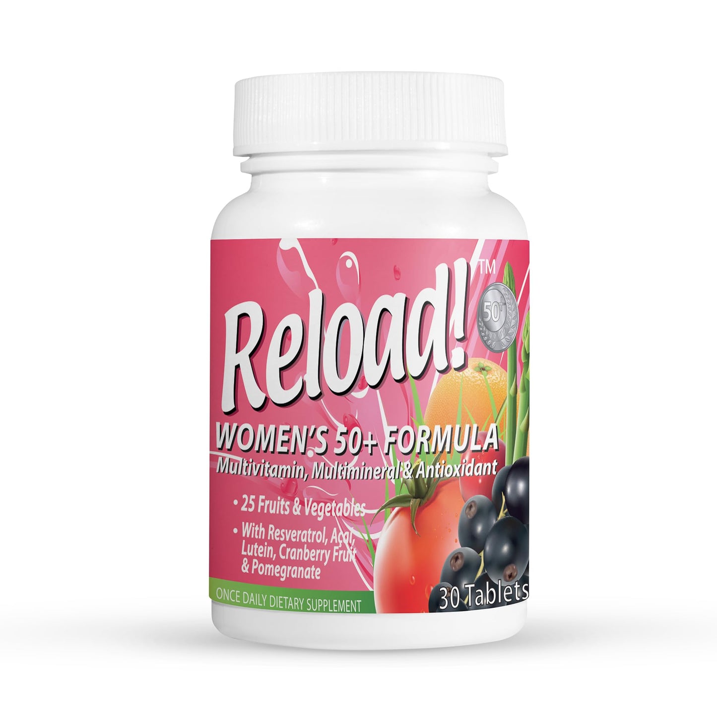 Reload! Women’s 50+ Multivitamin, Multimineral & Antioxidant – with Resveratrol, Acai, Lutein, Cranberry, Pomegranate & 25 Fruits & Vegetables – Once Daily Tablets – 30 Count - dailyvitalstore