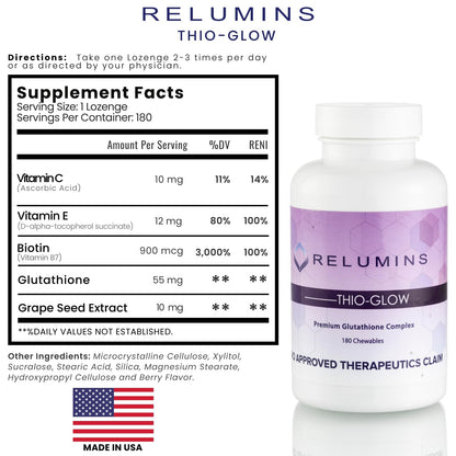 Relumins Thio-Glow Chewable Sublingual Glutathione Complex with Biotin, VIT C & E, Plus Grapeseed Polyphenols – 330mg Gluta Per Serving – 4X Effective, Ultimate Wellness Gift for Moms x 3 Bots - dailyvitalstore