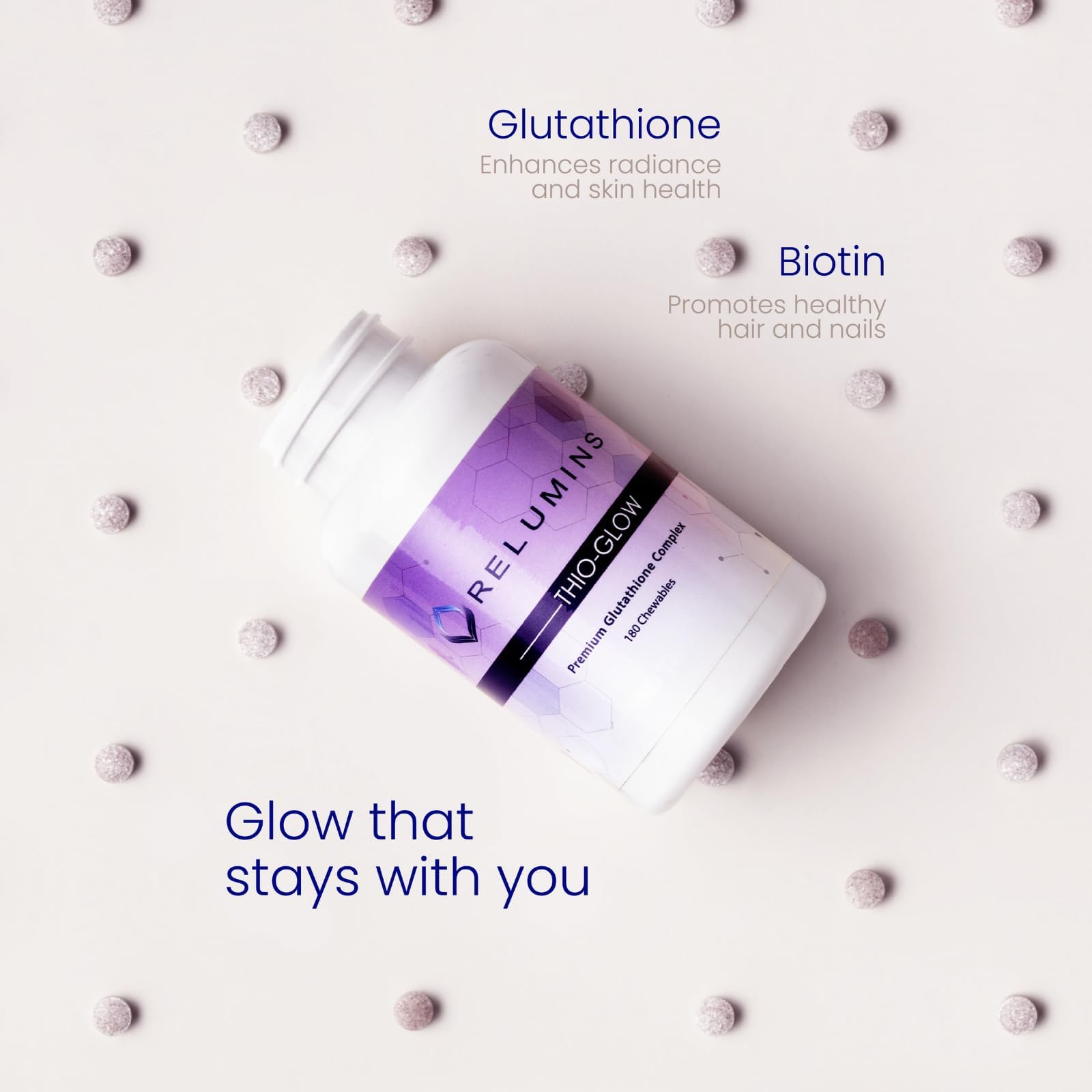 Relumins Thio-Glow Chewable Sublingual Glutathione Complex with Biotin, VIT C & E, Plus Grapeseed Polyphenols – 330mg Gluta Per Serving – 4X Effective, Ultimate Wellness Gift for Moms x 3 Bots - dailyvitalstore
