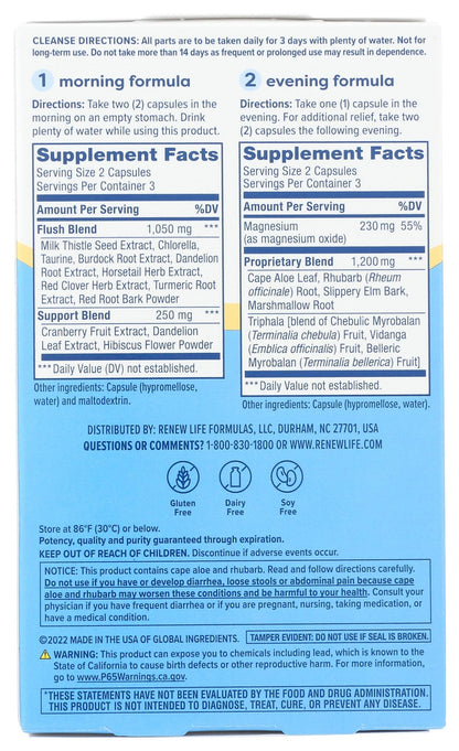 Renew Life 3-Day Cleanse Total Body Reset 2-Part Detox Cleanse Capsules, Digestive Wellness and Regularity, Herbal Blend with Magnesium and Cranberry, - dailyvitalstore