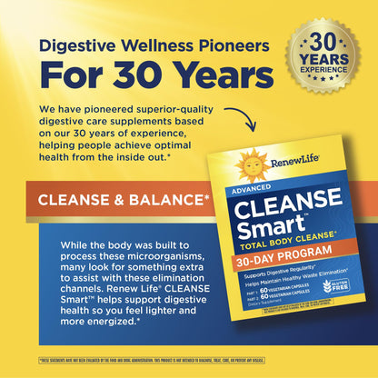 Renew Life Cleanse Smart Advanced Total Body Program, 2-Part Detox Cleanse Promotes Digestive Regularity and Supports Waste Elimination, Herbal Blend - dailyvitalstore