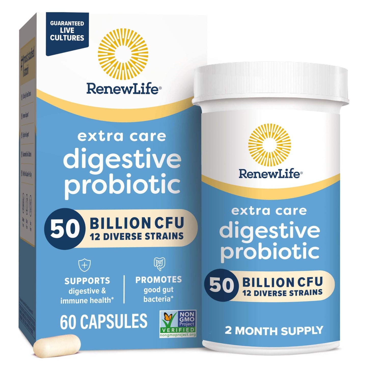 Renew Life Extra Care Digestive Probiotic Capsules, 50 Billion CFU Guaranteed, Daily Supplement Supports Immune, Digestive, Respiratory Health(1), L. Rhamnosus GG - dailyvitalstore