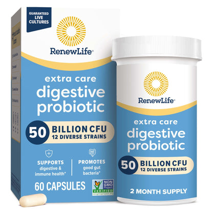 Renew Life Extra Care Digestive Probiotic Capsules, 50 Billion CFU Guaranteed, Daily Supplement Supports Immune, Digestive, Respiratory Health(1), L. Rhamnosus GG - dailyvitalstore