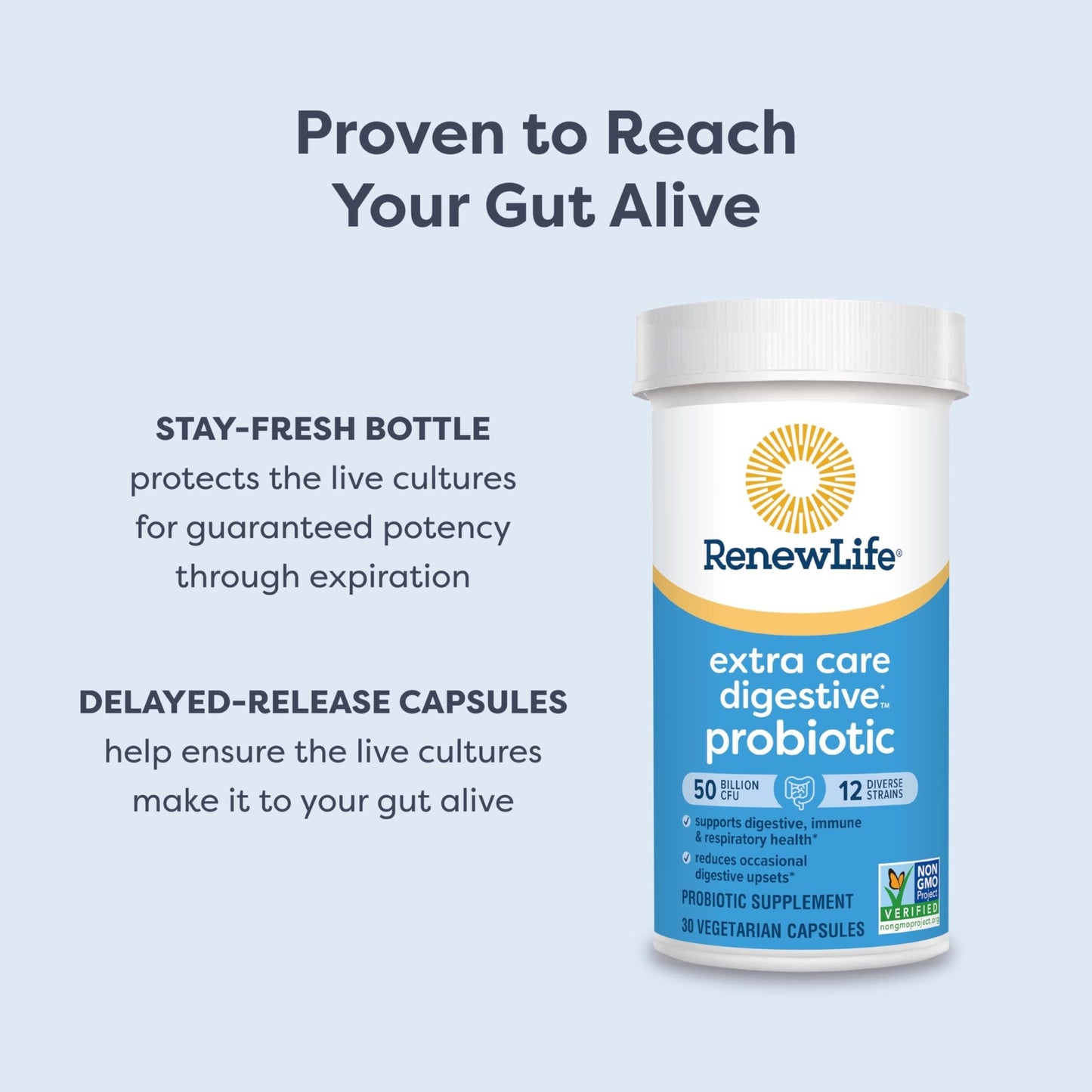 Renew Life Extra Care Digestive Probiotic Capsules, 50 Billion CFU Guaranteed, Daily Supplement Supports Immune, Digestive, Respiratory Health(1), L. Rhamnosus GG - dailyvitalstore