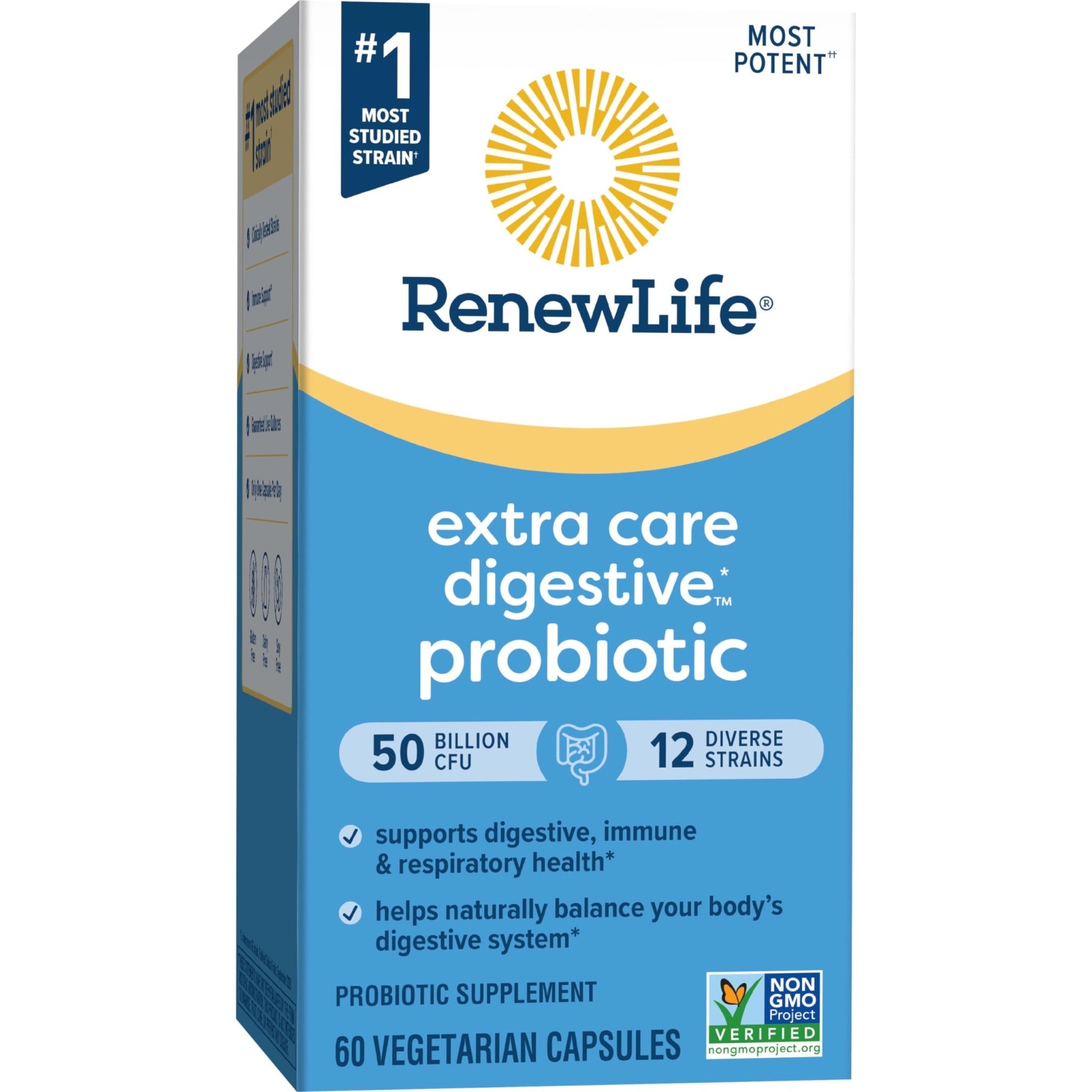 Renew Life Extra Care Digestive Probiotic Capsules, 50 Billion CFU Guaranteed, Daily Supplement Supports Immune, Digestive, Respiratory Health(1), L. Rhamnosus GG - dailyvitalstore