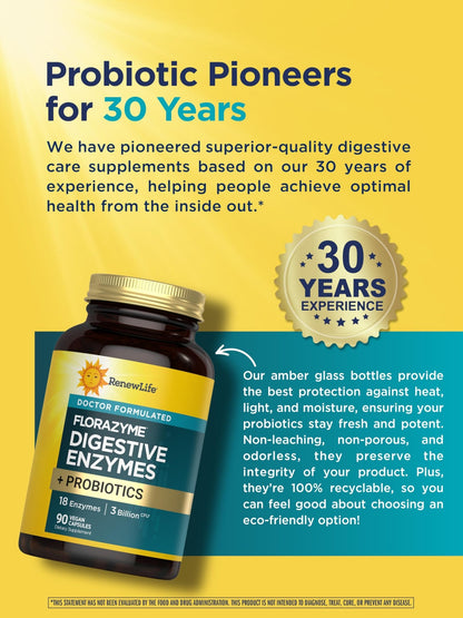 Renew Life Florazyme Digestive Enzymes with Probiotics | Doctor Formulated | Helps Occasional Gas, Bloating & Discomfort | Digestive & Immune Health - dailyvitalstore
