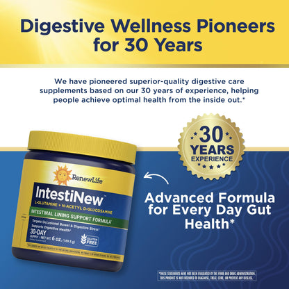 Renew Life IntestiNew Intestinal Lining Support Formula, Powder Supplement Supports Digestive Health, L-Glutamine - dailyvitalstore