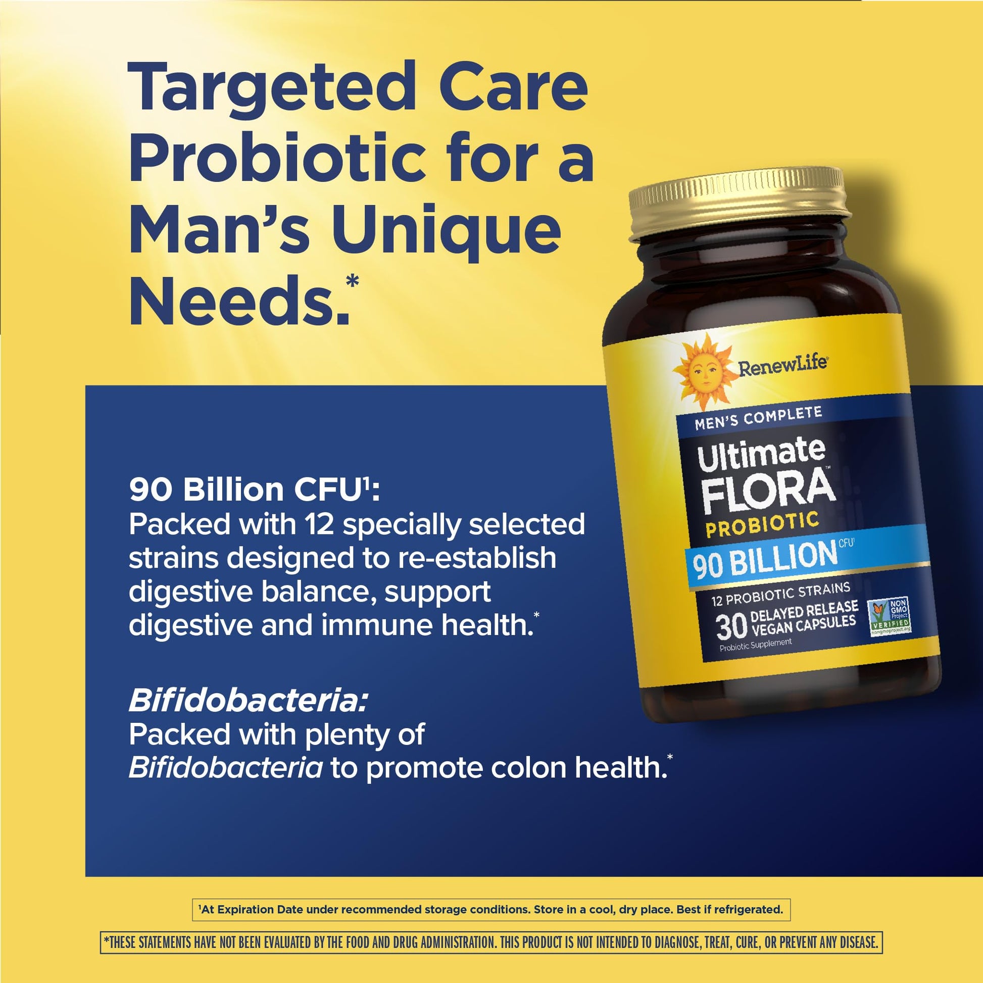 Renew Life Men's Care Probiotic Capsules, Supports Mens Digestive, Colon, Immune and Respiratory Health, L. Rhamnosus GG, Dairy, Soy and gluten-free, 90 Billion CFU, 30 Count - dailyvitalstore