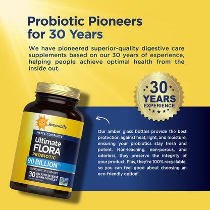 Renew Life Men's Care Probiotic Capsules, Supports Mens Digestive, Colon, Immune and Respiratory Health, L. Rhamnosus GG, Dairy, Soy and gluten-free, 90 Billion CFU, 30 Count - dailyvitalstore