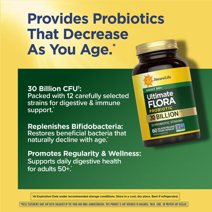 Renew Life Probiotic Adult 50 Plus Probiotic Capsules, Daily Supplement Supports Urinary, Digestive and Immune Health, L. Rhamnosus GG, Dairy - dailyvitalstore