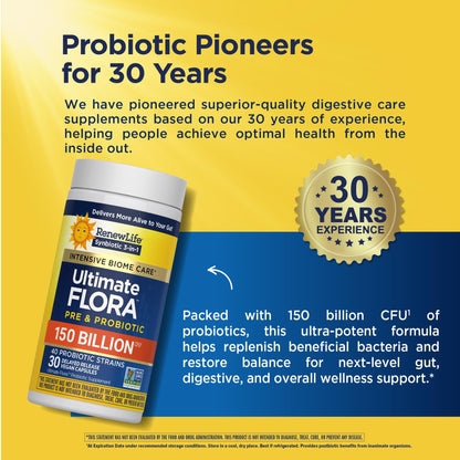 Renew Life Ultimate Flora Adult Ultimate Care Probiotic, 150 Billion, 30 Caps (Package May Vary) - dailyvitalstore