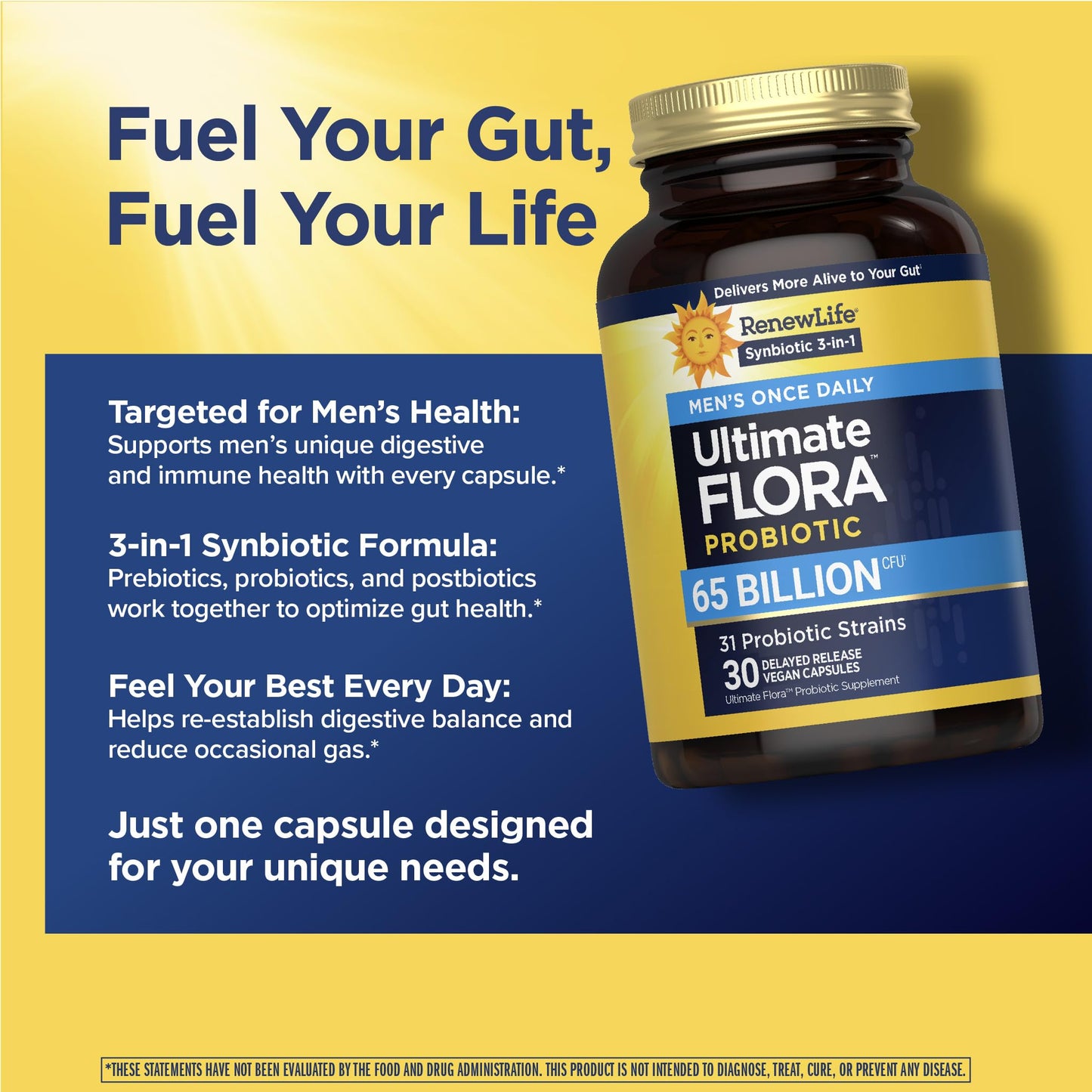 Renew Life Ultimate Flora Probiotics for Men 65 Billion CFU Delayed Release Vegan Capsules | Digestive Health | Immune Health | Dairy Free | 30 Count - dailyvitalstore