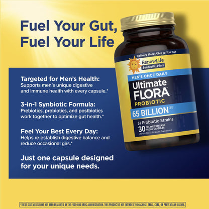 Renew Life Ultimate Flora Probiotics for Men 65 Billion CFU Delayed Release Vegan Capsules | Digestive Health | Immune Health | Dairy Free | 30 Count - dailyvitalstore