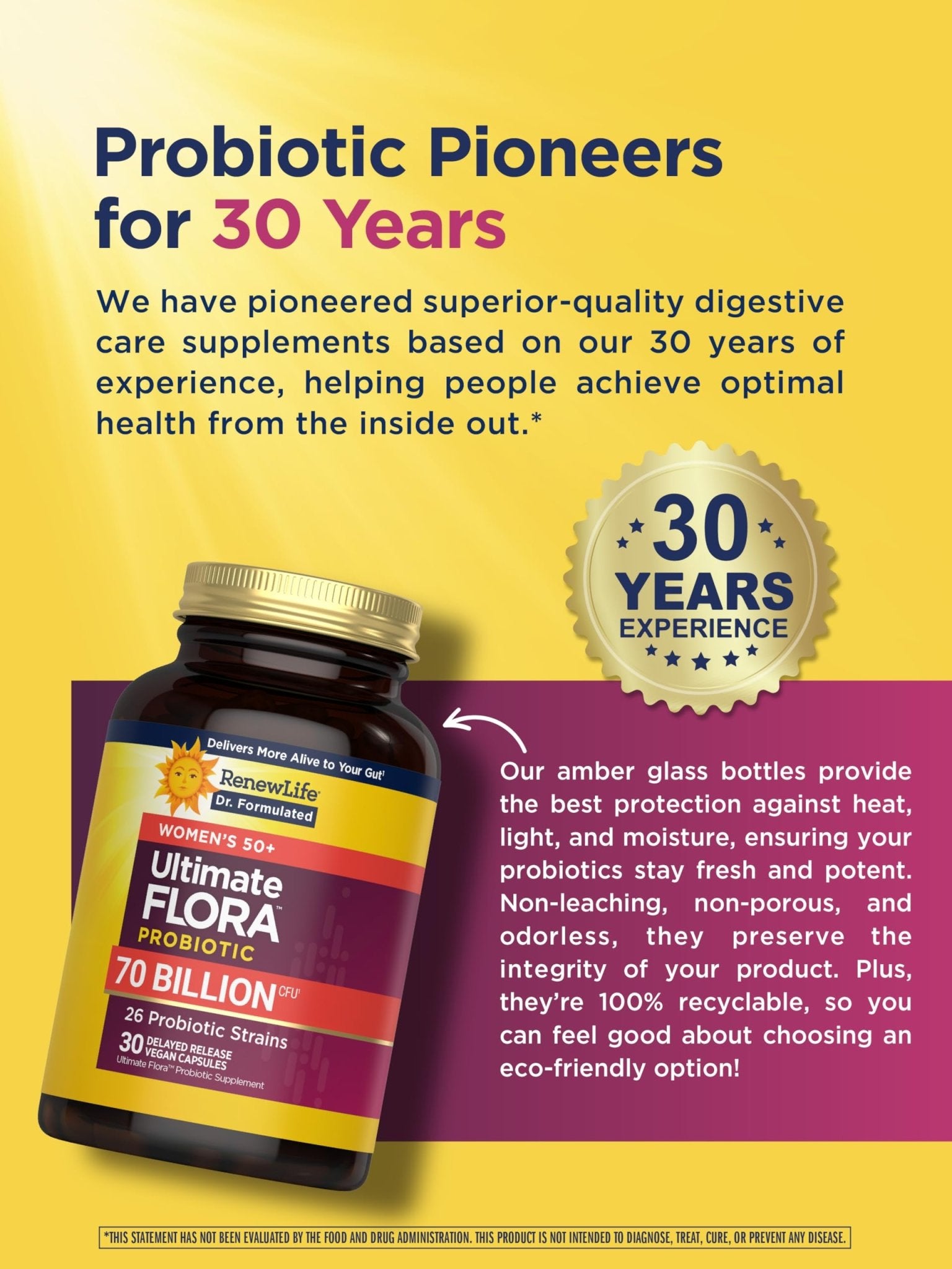 Renew Life Ultimate Flora Probiotics for Women 50+ 70 Billion CFU Delayed Release Vegan Capsules | Vaginal | Digestive Health | Immune Health | Dairy Free | 30 Count - dailyvitalstore