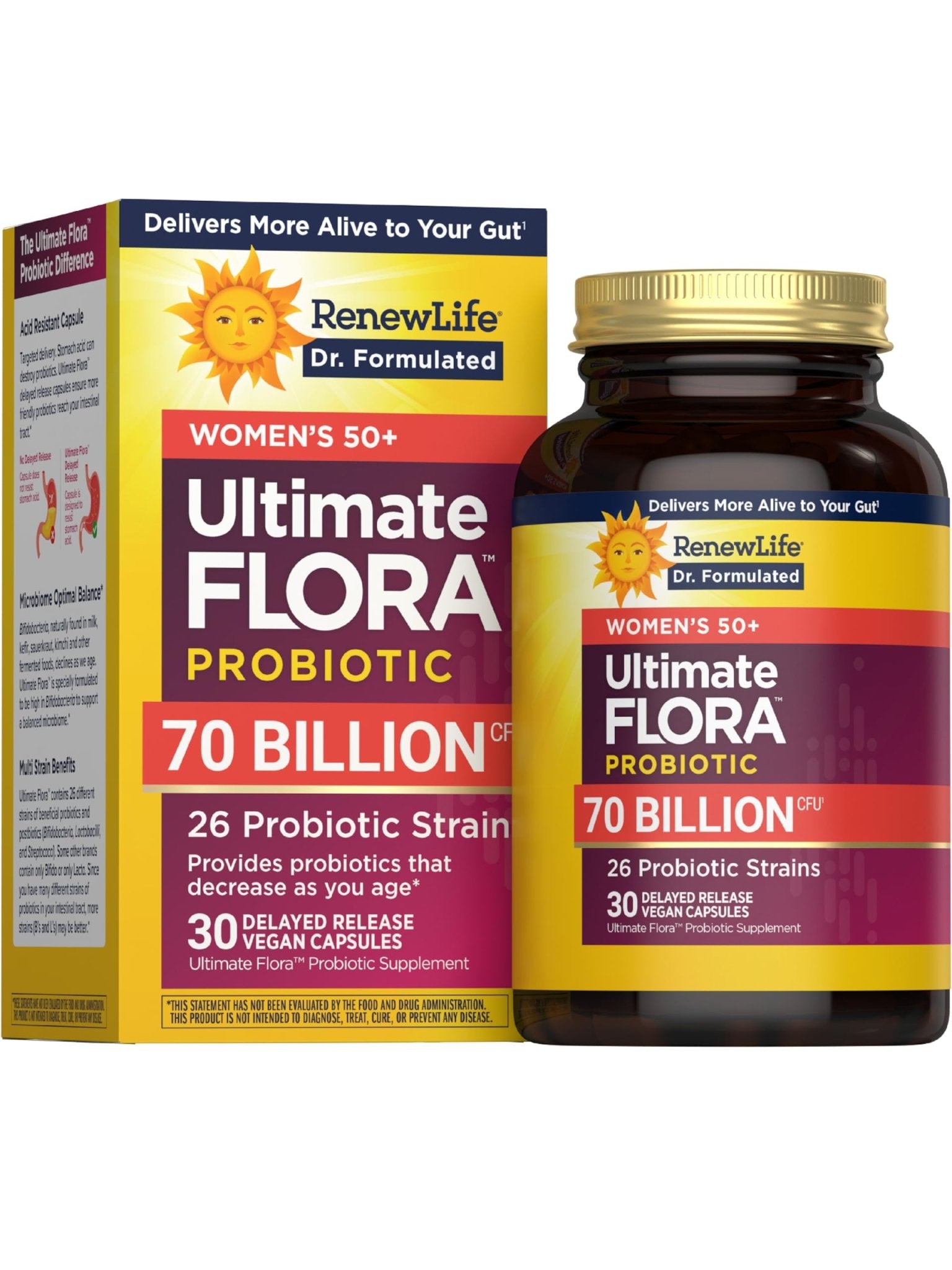 Renew Life Ultimate Flora Probiotics for Women 50+ 70 Billion CFU Delayed Release Vegan Capsules | Vaginal | Digestive Health | Immune Health | Dairy Free | 30 Count - dailyvitalstore