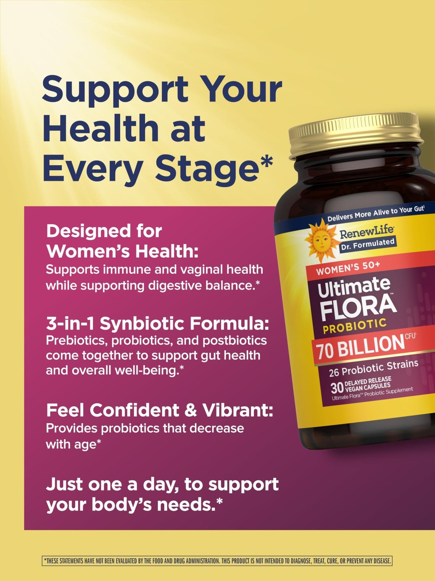 Renew Life Ultimate Flora Probiotics for Women 50+ 70 Billion CFU Delayed Release Vegan Capsules | Vaginal | Digestive Health | Immune Health | Dairy Free | 30 Count - dailyvitalstore