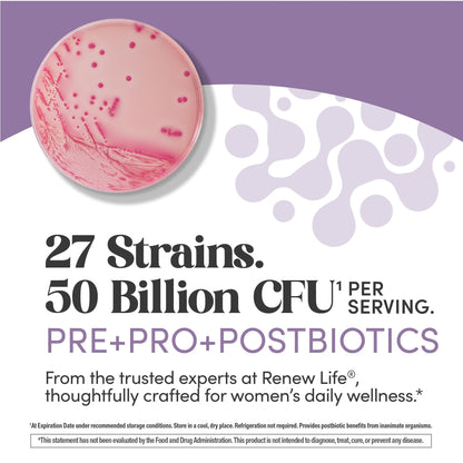 Renew Life Ultimate Flora Probiotics for Women | 50 Billion CFU | 30 Delayed Release Vegan Capsules | Digestive & Vaginal Health | Dairy, Soy and Gluten Free Supplement - dailyvitalstore