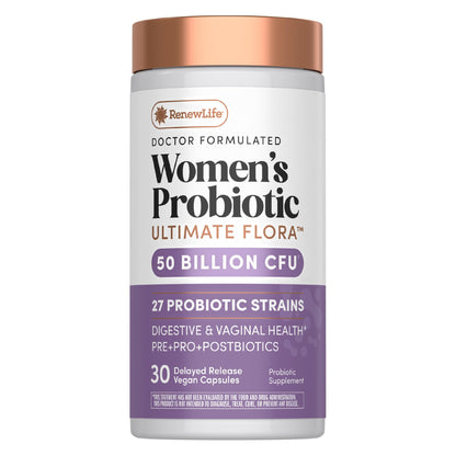 Renew Life Ultimate Flora Probiotics for Women | 50 Billion CFU | 30 Delayed Release Vegan Capsules | Digestive & Vaginal Health | Dairy, Soy and Gluten Free Supplement - dailyvitalstore
