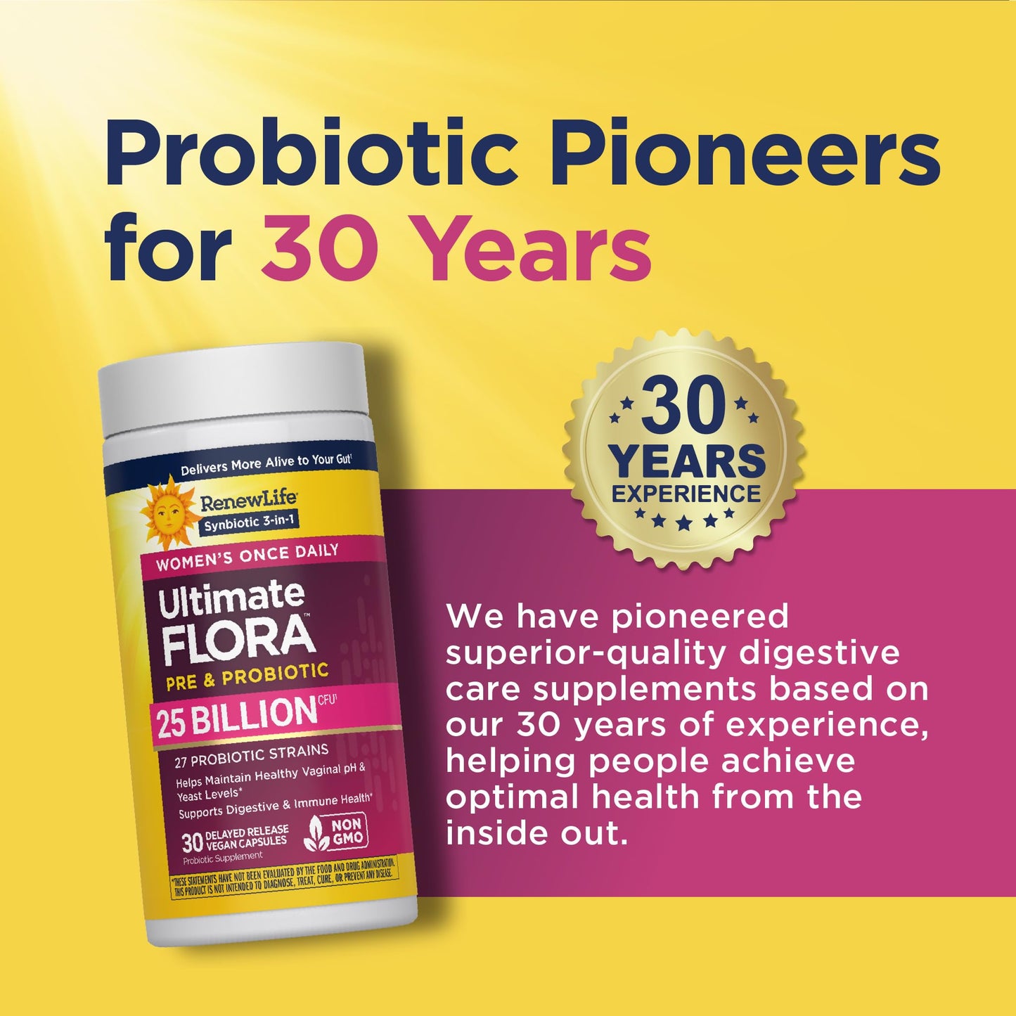 Renew Life Ultimate Flora Probiotics for Women with Prebiotics | 25 Billion CFU | 30 Delayed Release Capsules | 3 in 1 Synbiotic | Supports Digestive and Immune Health | Dairy, Soy and Gluten-Free - dailyvitalstore