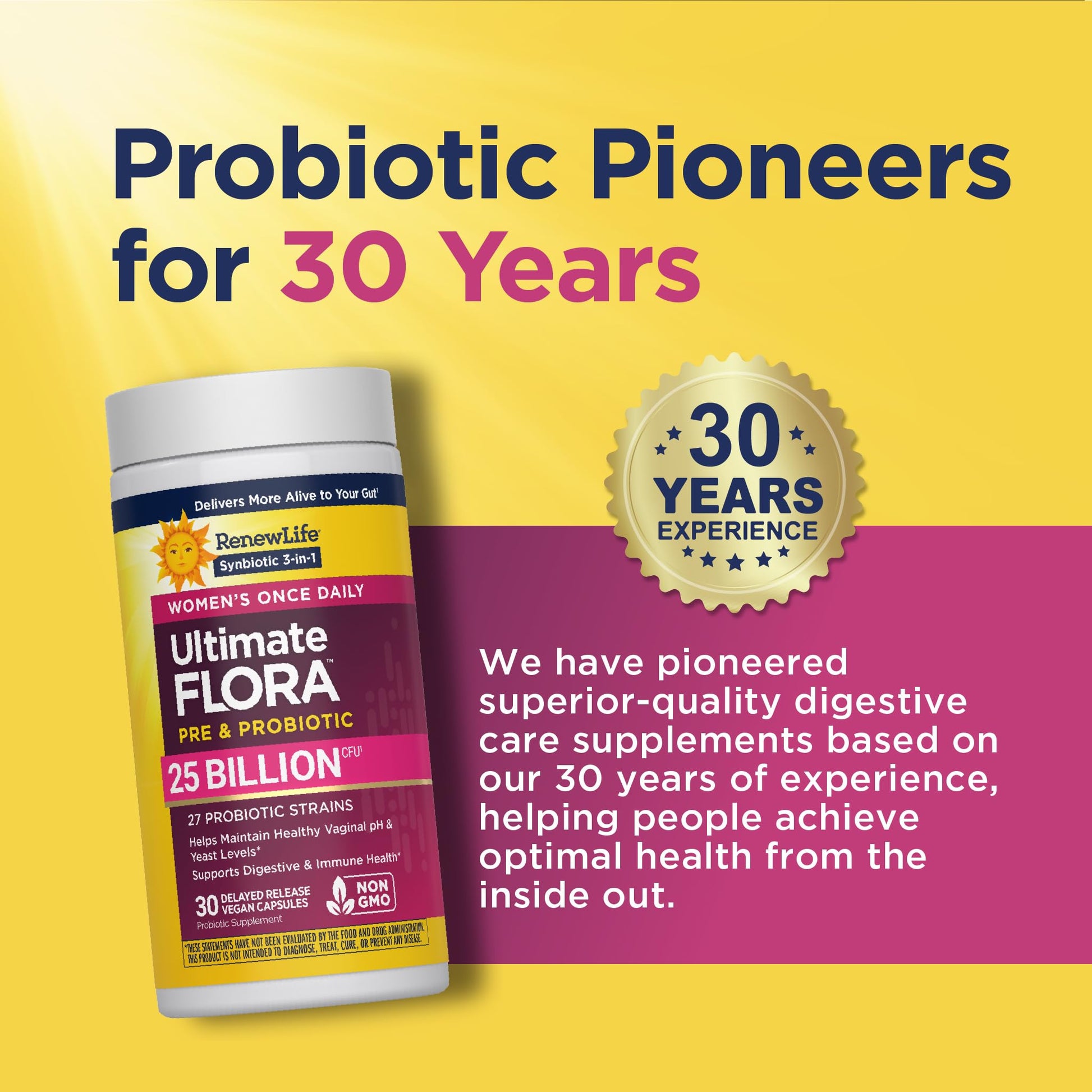 Renew Life Ultimate Flora Probiotics for Women with Prebiotics | 25 Billion CFU | 30 Delayed Release Capsules | 3 in 1 Synbiotic | Supports Digestive and Immune Health | Dairy, Soy and Gluten-Free - dailyvitalstore