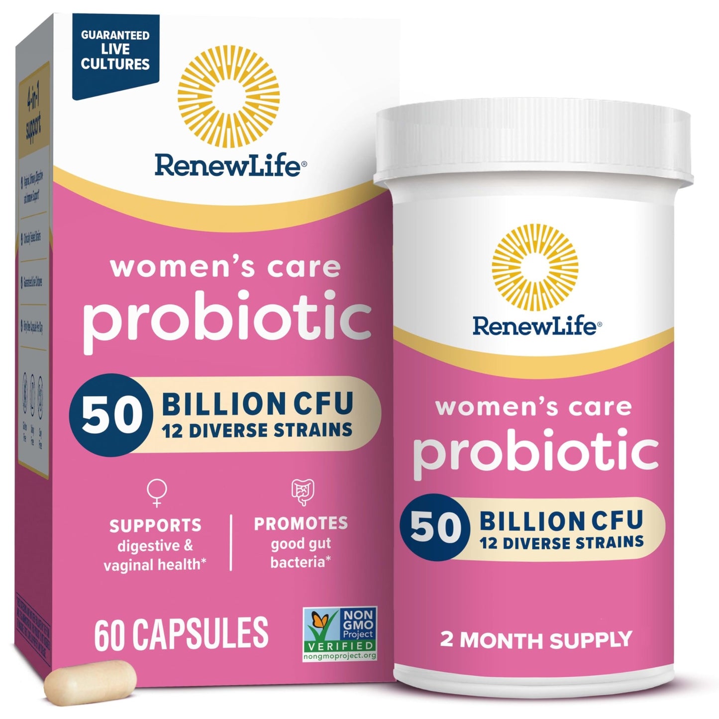 Renew Life Women's Probiotic Capsules, 50 Billion CFU Guaranteed, Supports pH Balance, Vaginal, Urinary, Digestive and Immune Health(2), L. Rhamnosus GG, Dairy, Soy and Gluten-Free, 60 Count - dailyvitalstore