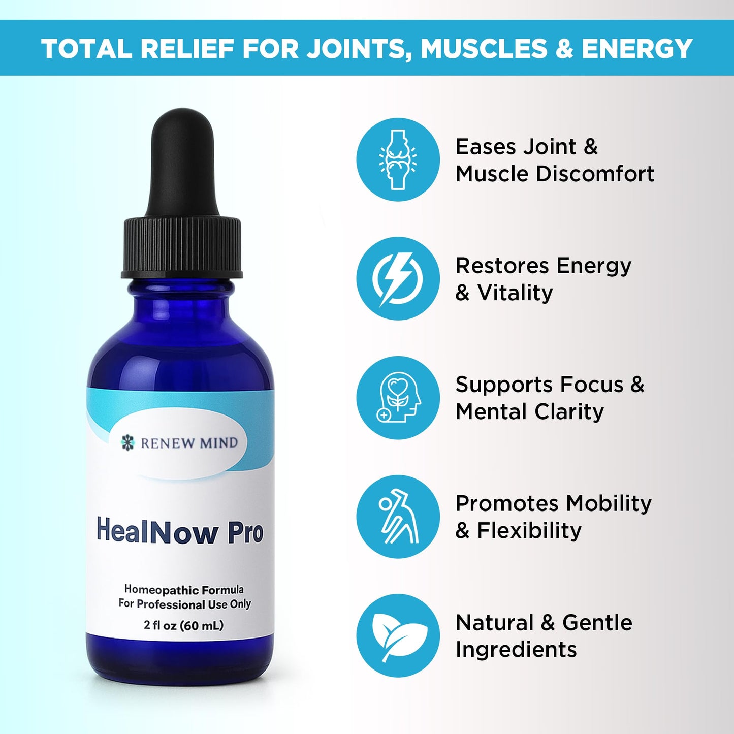 RENEW MIND HealNow Pro Homeopathic Support for Joint Pain, Muscle Aches, Arthritis Pain, and Muscle or Joint Stiffness Professional Grade Formula Promotes Comfort, Mobility & Energy - 2 fl oz - dailyvitalstore