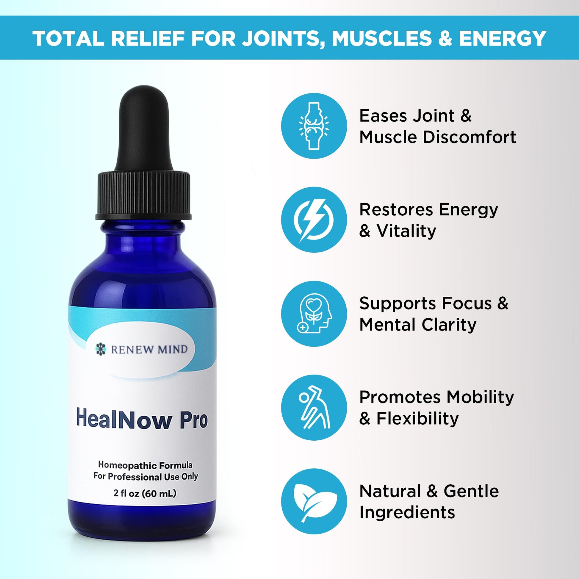 RENEW MIND HealNow Pro Homeopathic Support for Joint Pain, Muscle Aches, Arthritis Pain, and Muscle or Joint Stiffness Professional Grade Formula Promotes Comfort, Mobility & Energy - 2 fl oz - dailyvitalstore